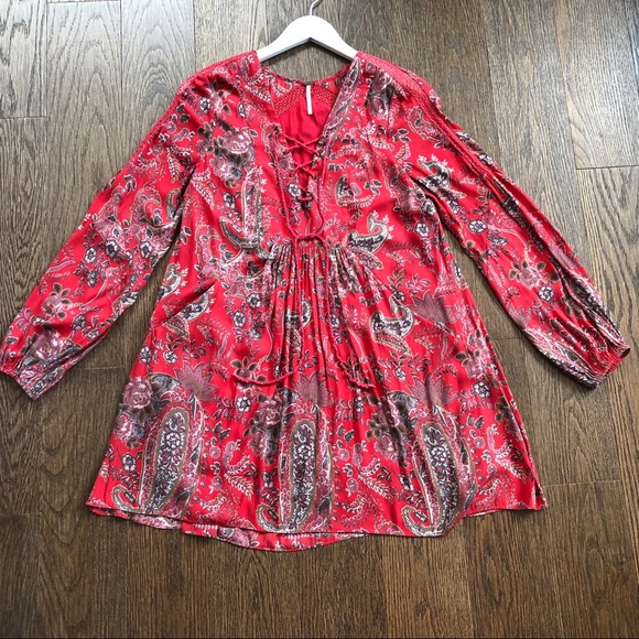 Free People Red Paisley Tunic Mini Dress - Picture 3 of 8